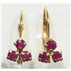 Image 1 : #21-14K YELLOW GOLD THREE RUBY EARRINGS