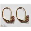 Image 2 : #21-14K YELLOW GOLD THREE RUBY EARRINGS