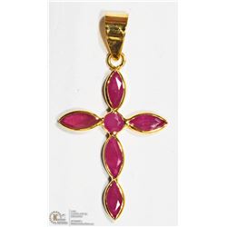 #23-18K YELLOW GOLD RUBY CROSS PENDANT