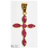 Image 1 : #23-18K YELLOW GOLD RUBY CROSS PENDANT
