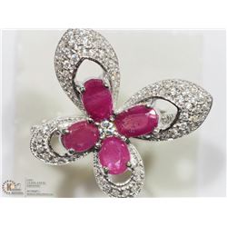 #25-STERLING SILVER RUBY HALO BUTTERFLY RING SZ 8