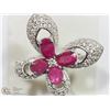 Image 1 : #25-STERLING SILVER RUBY HALO BUTTERFLY RING SZ 8