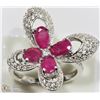Image 2 : #25-STERLING SILVER RUBY HALO BUTTERFLY RING SZ 8