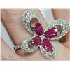 Image 3 : #25-STERLING SILVER RUBY HALO BUTTERFLY RING SZ 8