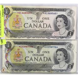 LOT OF 2 -1973 CANADA ONE DOLLAR BILLS REPLACEMENT