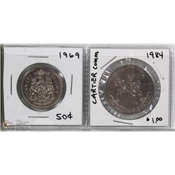 1969 CANADA FIFTY CENTS & 1984 CARTIER DOLLAR