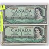 Image 1 : LOT OF 2 -1954 CANADA ONE DOLLAR BILLS REPLACEMENT