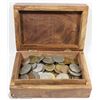 Image 1 : SMALL TREASURE BOX W/ 2-1/2 POUNDS OF WORLD COINS