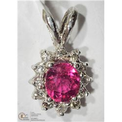 #27-14K WHITE GOLD RUBY & DIAMOND HALO PENDANT