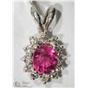 Image 1 : #27-14K WHITE GOLD RUBY & DIAMOND HALO PENDANT