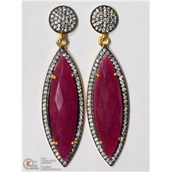 #31-STERLING SILVER G. PLATED RUBY DROP EARRINGS