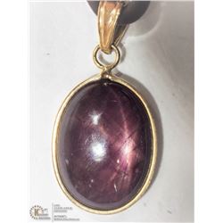 #34-14K YELLOW GOLD CAT'S EYE RUBY BEZEL NECKLACE