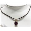 Image 2 : #34-14K YELLOW GOLD CAT'S EYE RUBY BEZEL NECKLACE