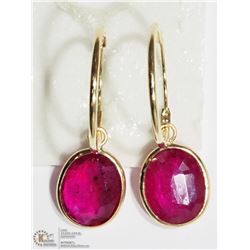 #38-14K YELLOW GOLD RUBY SLEEPER HOOP EARRINGS