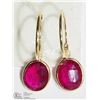 Image 1 : #38-14K YELLOW GOLD RUBY SLEEPER HOOP EARRINGS