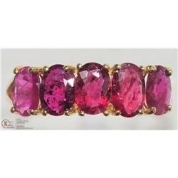 #42-14K YELLOW GOLD 5 RUBY RING SIZE 7.5