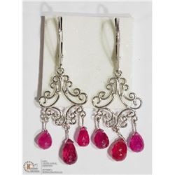 #43-14K WHITE GOLD RUBY ANTIQUE STYLE EARRINGS
