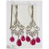 Image 1 : #43-14K WHITE GOLD RUBY ANTIQUE STYLE EARRINGS