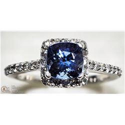 #46-14K W.GOLD TANZANITE&DIAMOND SQUARE HALO RING