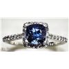 Image 1 : #46-14K W.GOLD TANZANITE&DIAMOND SQUARE HALO RING