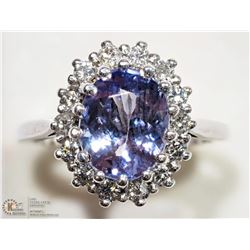 #48-14K WHITE GOLD TANZANITE & DIAMOND HALO RING