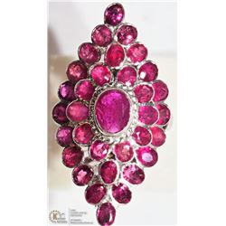 #49-STERLING SILVER RUBY CLUSTER COCKTAIL RING