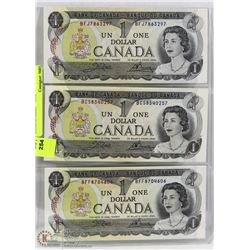LOT OF 3 - 1973 CANADA ONE DOLLAR BILLS     UNC