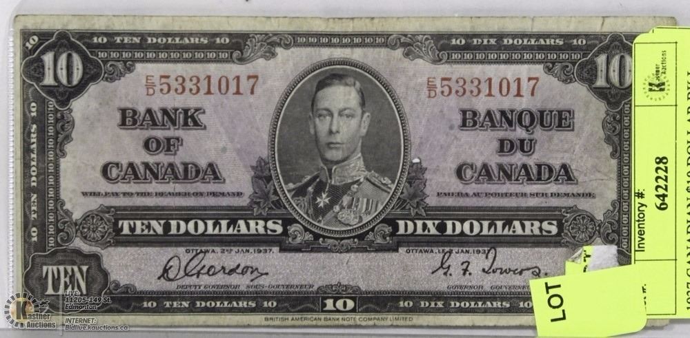 1937 CANADIAN 10 DOLLAR BILL 1937-canadian-10-dollar-bill