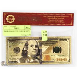 24K $100 GOLD FOIL US BANK NOTE