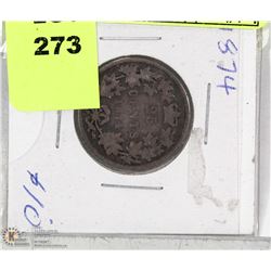 1874 CANADIAN 25 CENT COIN