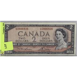 1954 CANADA $2 DOLLAR BILL