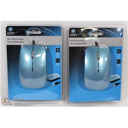 CASE OF 2PCS NEW ONN SLIM OPTICAL MOUSES