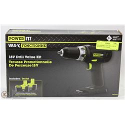 NEW POWER IT 18V DRILL VALUE KIT WITH 2 BATTERIES