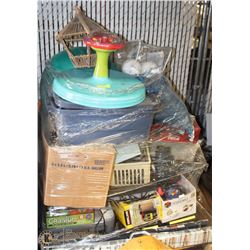 PALLET OF ASST ITEMS INCL PARTYLITE, KIDS TOYS,
