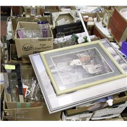 PALLET OF GLASSWARE, PICTURES UMBRELLA  AND MORE