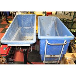 TWO ROLLING GARBAGE SHOP BINS