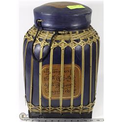 WICKER AND WOOD LIDDED COBRA BASKET -