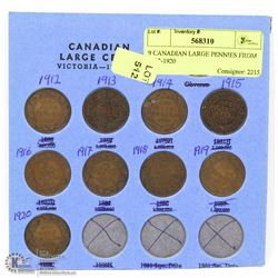9 CANADIAN LARGE PENNIES FROM 1912-1920