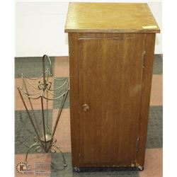 VINTAGE WOOD CABINET WITH UMBRELLA STAND