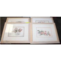 SET OF 4 WATER COLOR ART FRAMED 18" X 16"