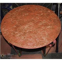 PINK WROUGHT IRON GLASS ROUND TABLE 28"X21"H