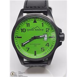 EDDIE BAUER GREEN DIAL BLACK LEATHER BAND WATCH