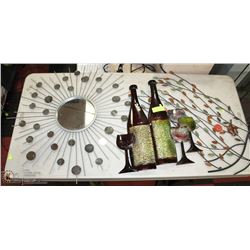 MIRRORED RADIATING SUN WALL DISPLAY + WINE +