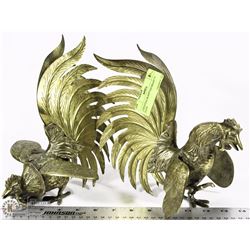 2 FIGHTING ROOSTERS BRASS 10" EACH