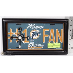MIAMI DOLPHINS FRAMED LICENCE PLATE CLOCK -