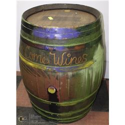 60 GAL WOODEN BARRELL PAINTED WINERY THEME