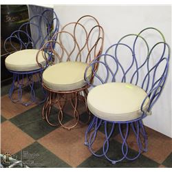 3 WROUGHT IRON CHAIRS WITH CUSHIONS