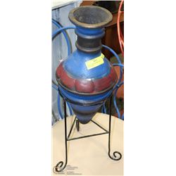 MEXICAN POT W/ WROUGHT IRON STAND 8X26