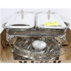 LOT OF GLASS/METAL SERVING ITEMS