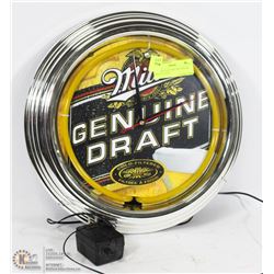 13" NEON LIGHT MILLER GENUINE DRAFT CLOCK